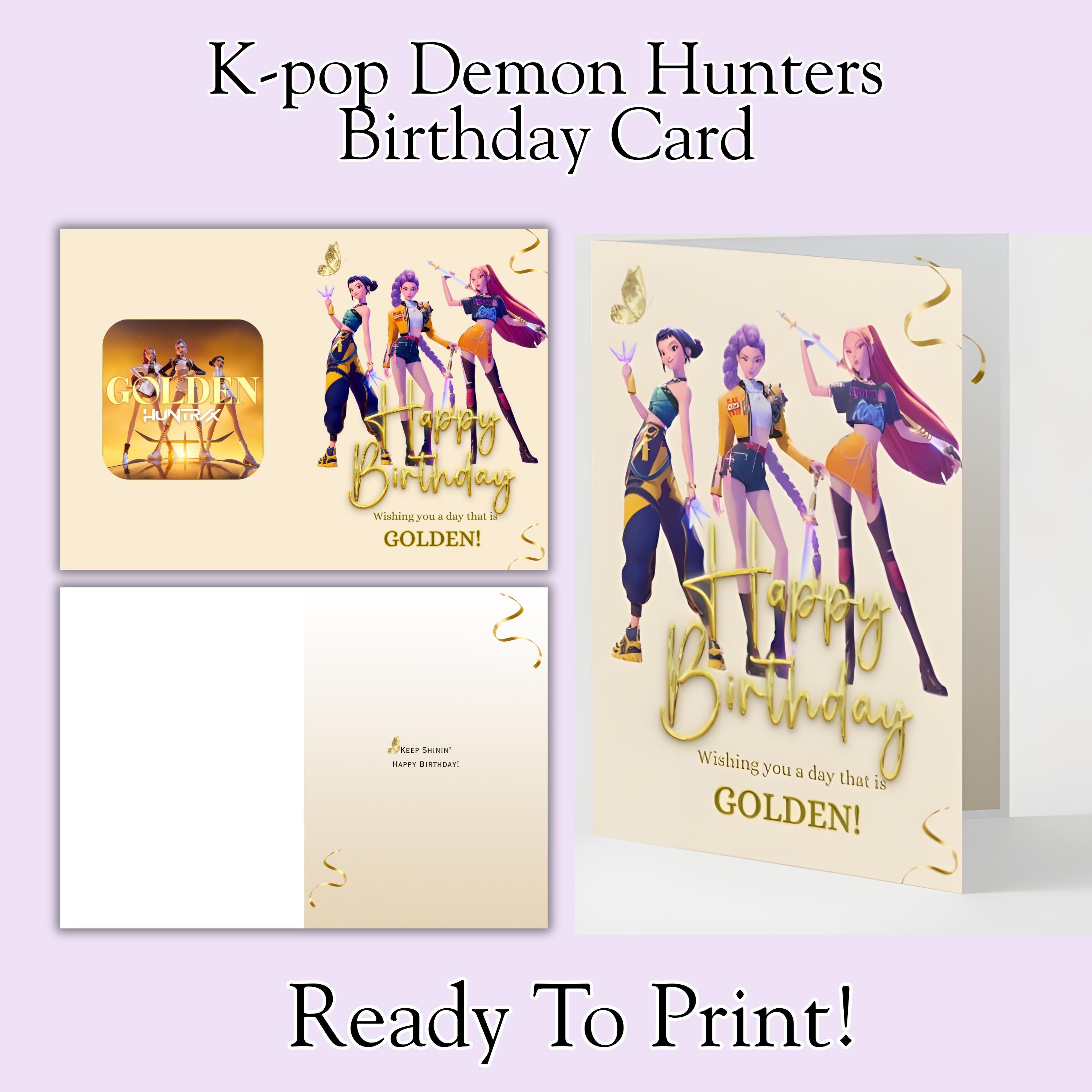 K-pop Idol Anime Birthday Card Printable | Golden Greeting Card