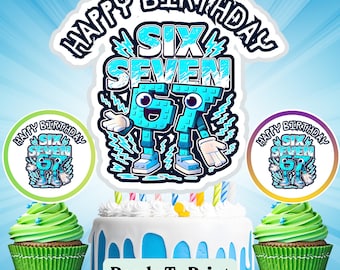 67 Birthday Topper Bundle Cake and Cupcake Topper, Six Seven meme party (Digital Download)