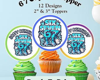 67 Cupcake Topper, Six Seven Birthday Party, 6 7 Party Meme Birthday Cupcake Topper, Blue Block Design (Digital Download)