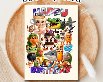 Party Meme Brainrot Birthday Card 6 7 Funny Meme Trend Characters (Digital Download)