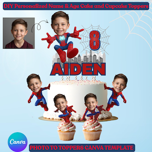 Superhero Spider Photo to Toppers Template DIY Photo Clipart Birthday Decor Canva Template Digital Download