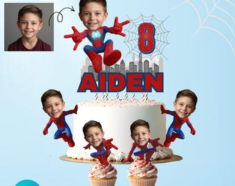 Superhero Spider Photo to Toppers Template DIY Photo Clipart Birthday Decor Canva Template Digital Download
