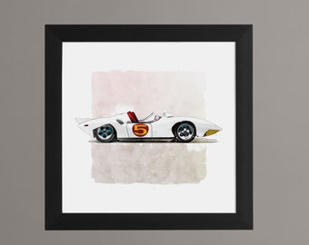 Speed Racer Mach 5 Framed Watercolor Print