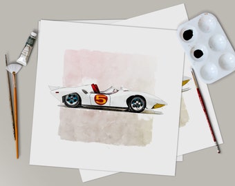 Speed Racer Mach 5 Watercolor Art Print