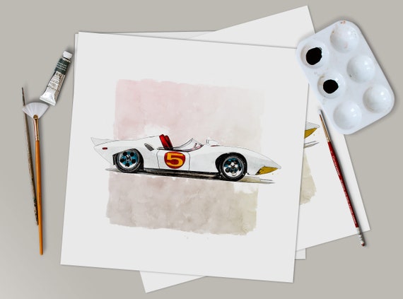 Speed Racer Mach 5 Watercolor Art Print 