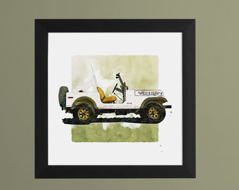Dukes of Hazzard Daisy's Jeep Framed Watercolor Print