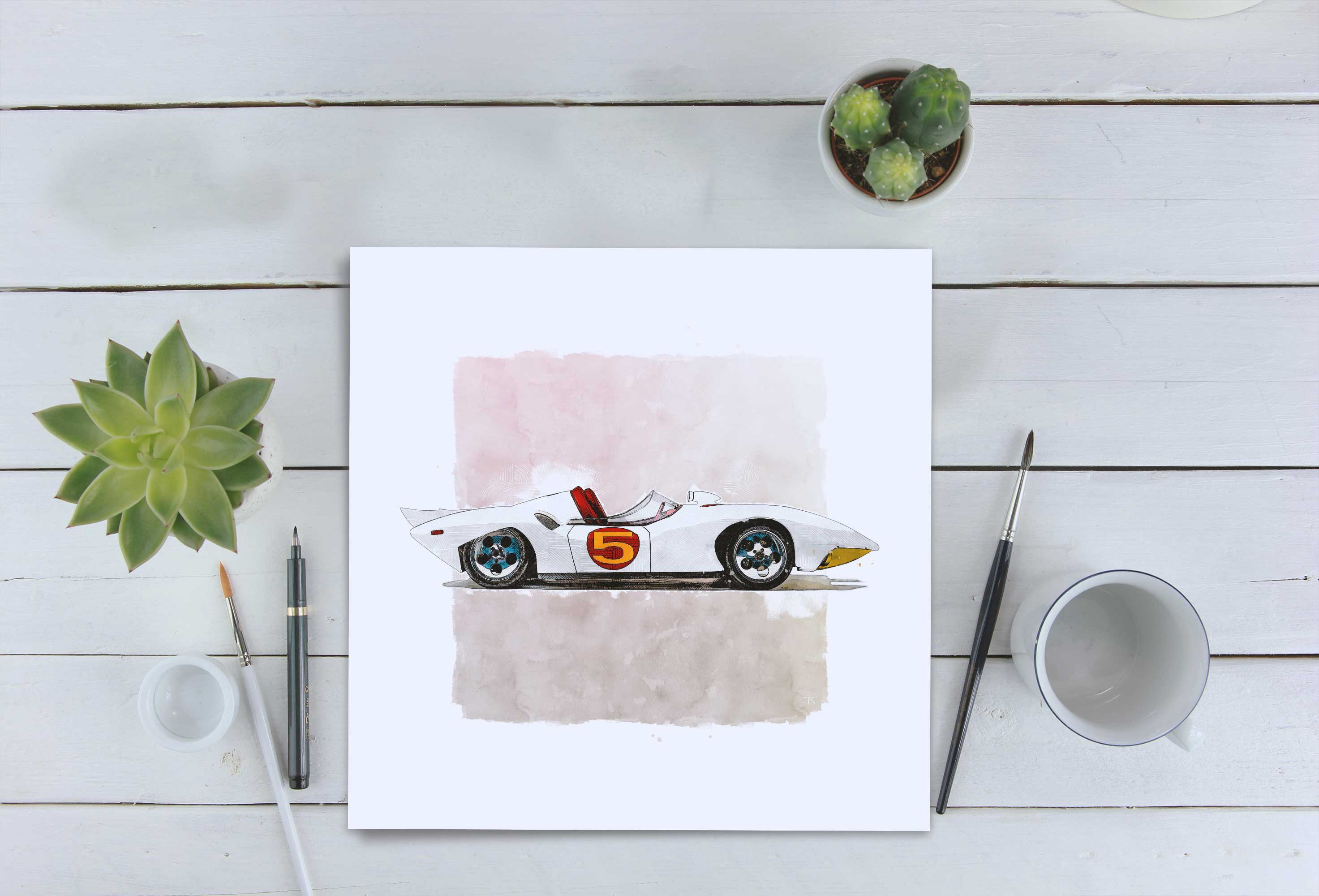 Speed Racer Mach 5 Watercolor Art Print 