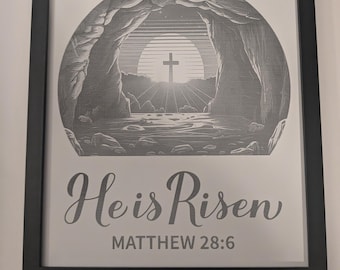 He has risen. Jesus artwork on 8x10 acrylic. Framed.