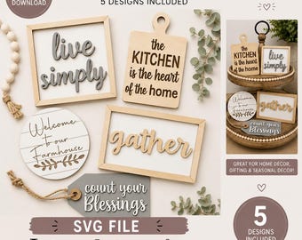 Farmhouse Tiered Tray SVG Bundle | Laser Cut Files | Glowforge SVG | xTool | LightBurn | Farmhouse Home Decor | Digital Download