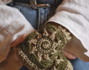 Handcrafted Handmade Sun Celestial Crochet Spiral Fingerless Gloves Handwarmers Autumn Cottagecore Wrist Warmers Gift