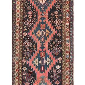 Vintage Caucasian Runner Rug | Pink Oriental Runner  9&#39;4&quot; X 4&#39; - Free Shipping