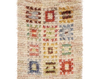 Antique Rug, Swedish Rug, Scandinavian Rug, Decorative Rug, Rya rug, 1&#39;10&quot; X 1&#39;4&quot;