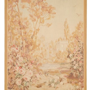 Vintage Aubusson Tapestry  5.10 x 4.10, Hand Woven Verdure Tapestry, French Gobelins Weave Renaissance Tapestry, Medieval Wall Hanging Rug,
