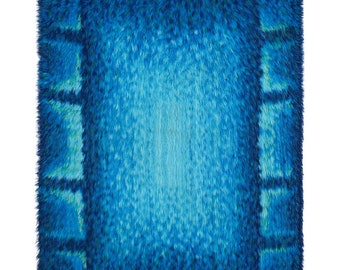 Vintage Rug, Scandinavian Rug, Rya Rug, Blue Rug, Danish Rug, Modern Rug Pure Wool Rug, Abstract Rug, Shaggy Rug, Soft Pile Rug, 6 x 4.4 Ft.