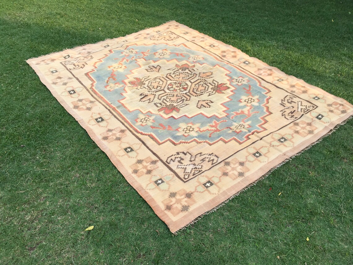 Vintage polish kilim rug Floral rug Nomadic rug Hand Etsy