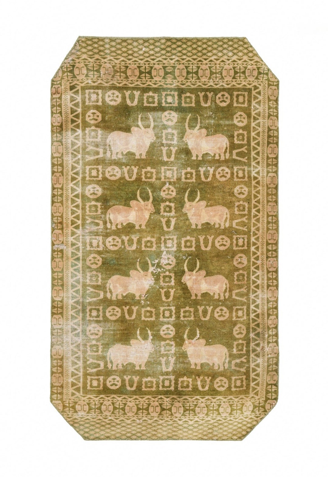 Vintage Rug, Lahore Rug, Bull Rug, Hand Knotted Rug, Decorative Rug ...