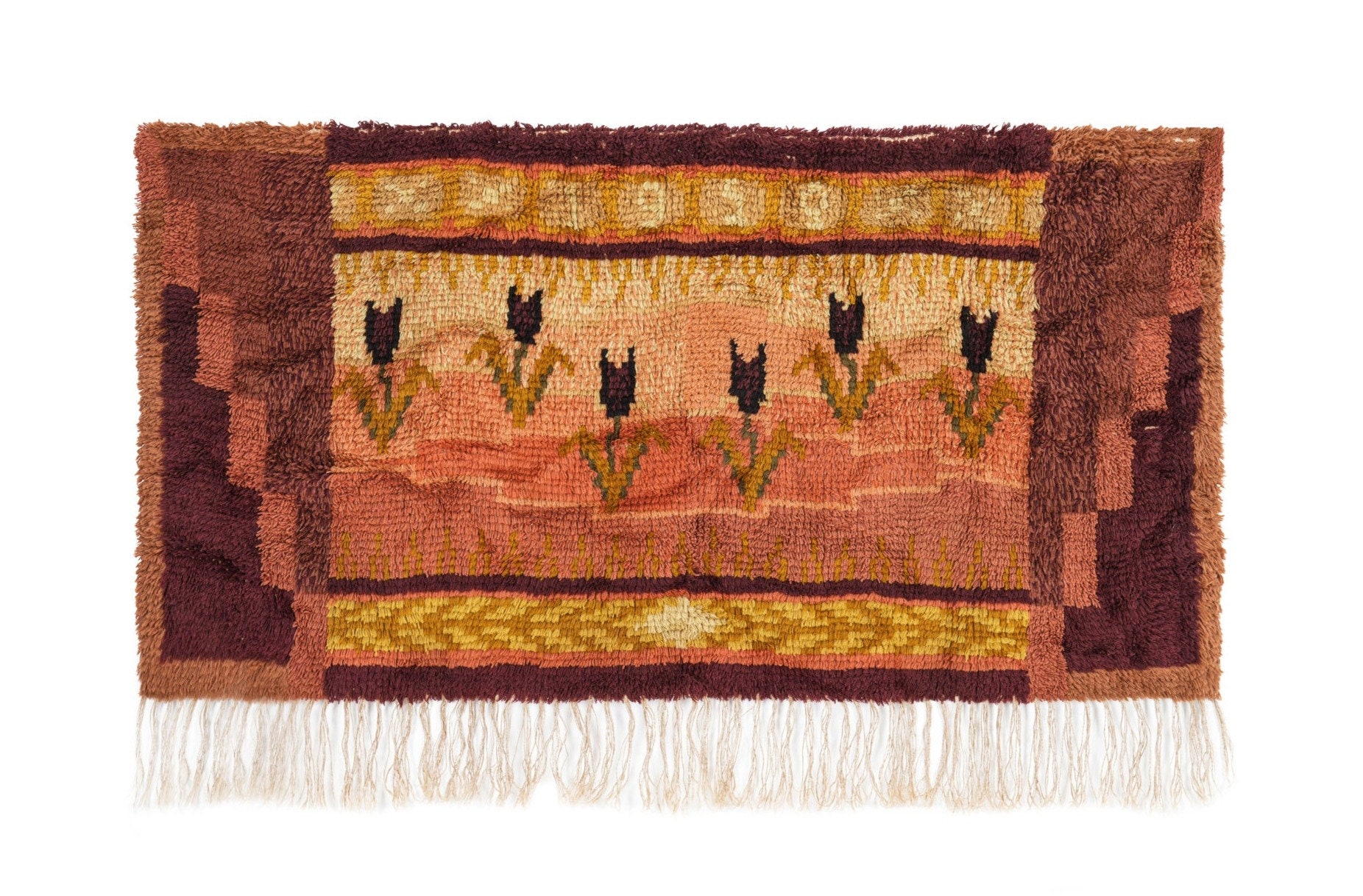 Vintage Rug, Scandinavian Rug, Rya Rug, Wool Rug, Decorative Rug, Hook Rug, Rug Art, 4'9" X 2'5"