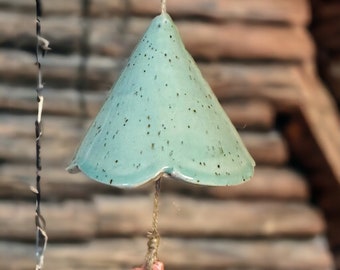 Carillon à vent en céramique cloche turquoise, cloche de poterie, carillon à vent pour le jardin en céramique