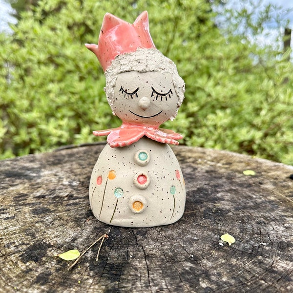 Gartenkönig rosa klein Beetstecker Keramik Gartenfigur