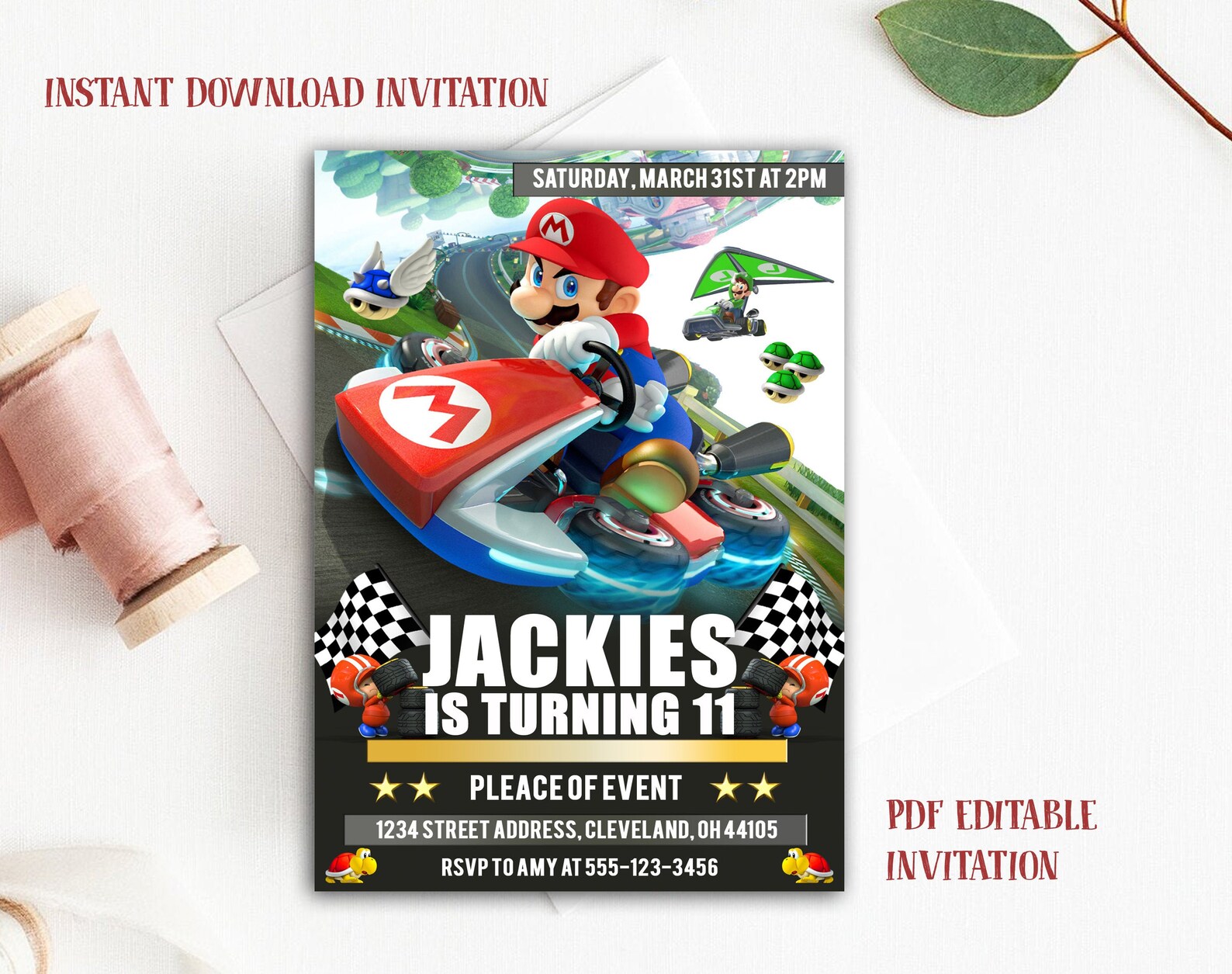 Instant Download Super Mario Kart Invitation Mario Kart | Etsy