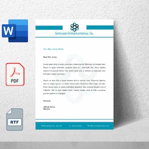 Plantilla de membrete azul Microsoft Word LibreOffice Adobe Acrobat Google Docs Membrete comercial profesional Personalizable e imprimible