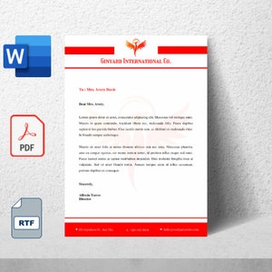 Plantilla de membrete rojo Microsoft Word LibreOffice Adobe Acrobat Google Docs Membrete comercial profesional personalizable e imprimible