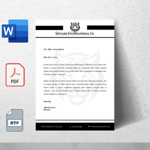 Plantilla de membrete negro Microsoft Word LibreOffice Adobe Acrobat Google Docs Membrete comercial profesional personalizable e imprimible