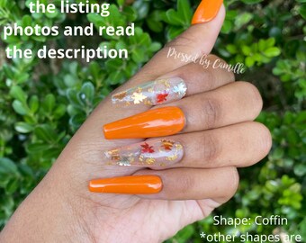 Orange Fall Press On Nails | Luxury Press On Nails | Square Nails | Glue On Nails | XL Nails | Long Nails| Fall Nails | Press Ons