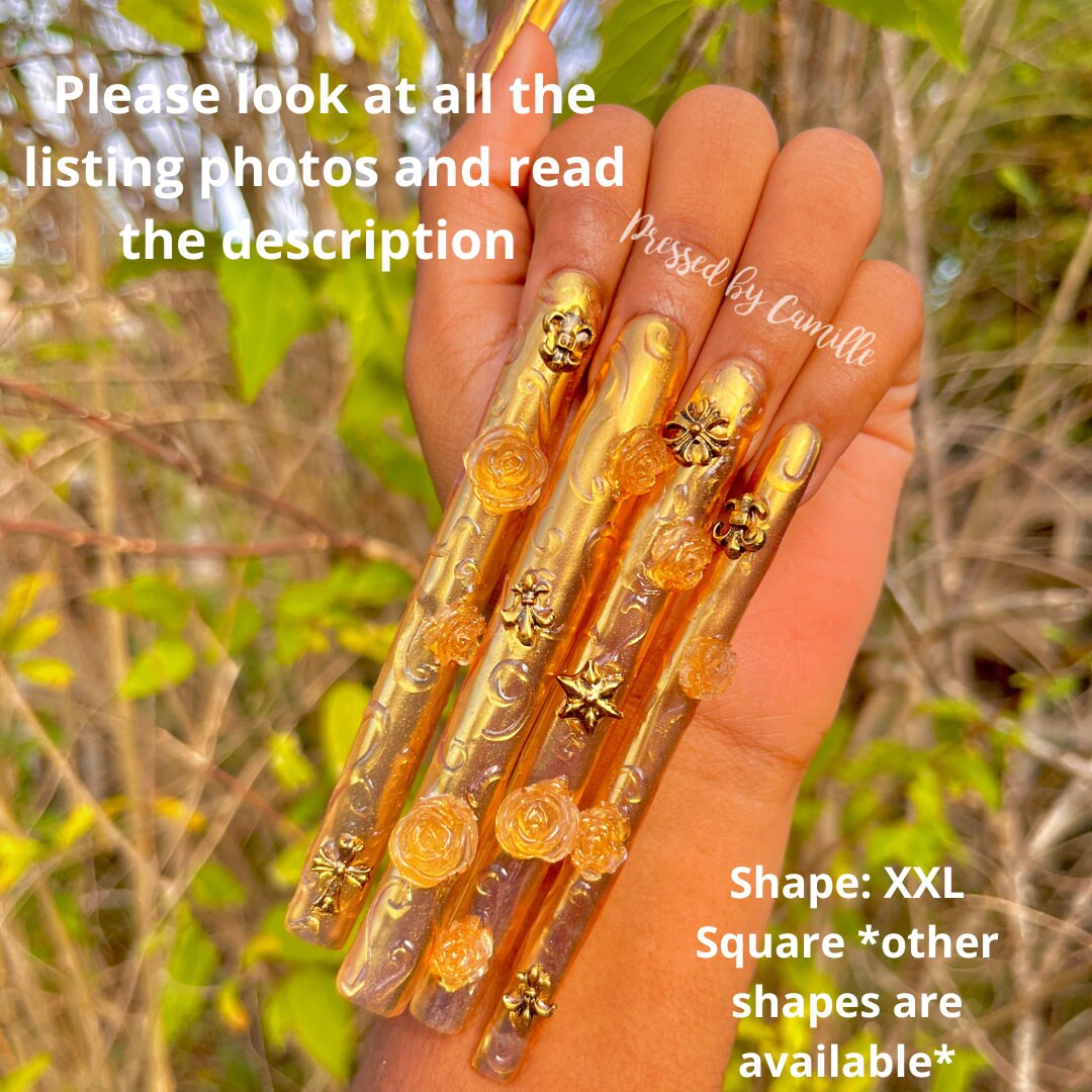 Gold Chrome Swirl Press on Nails Luxury Press on Nails Square Nails Glue on Nails XL Nails Long