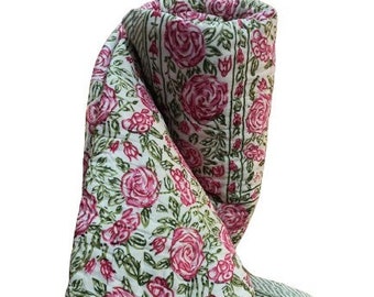 Kantha Quilt Reversible Blanket Block Print Handmade Comforter Pure Cotton Filling Rose Pattern