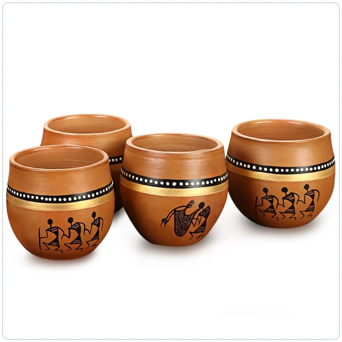 Hand Painted Terracotta Clay Kullad Tea Cups Set & Coffee Etsy