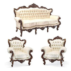 Traditional Look Sofa Set With Walnut Finish,Teak Wood Carved 5- to 6-Person Sofa Set For Living Room Furniture(3+1+1 Seater)