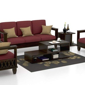 Premium Export Quality Wooden Sofa Set 3+2+1 (Wooden Finish, Maroon)