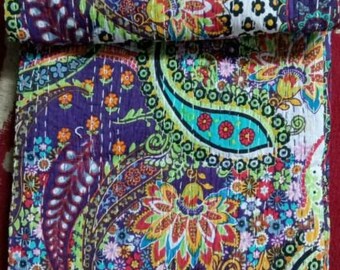 Tradizionale lavorazione artigianale indiana con stampa floreale Kantha, trapunta sottile, copriletto, coperta in cotone, copriletto Gudri