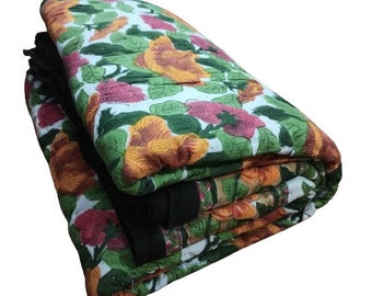 Handmade Cotton Kantha Blanket Quilt Comforter Block Printed Quilt Reversible Blanket