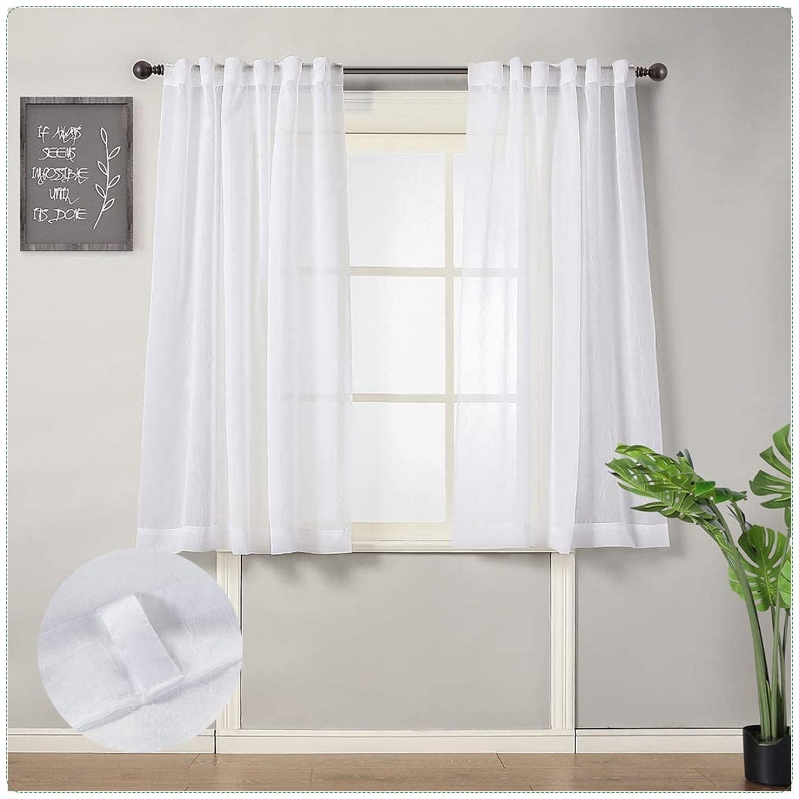 Short White Sheer Curtains for Bedroom Back Tab and Rod Pocket Etsy