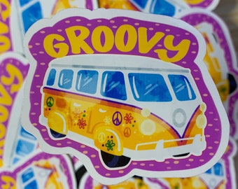Groovy 70's Hippy Camper Van Weatherproof Die Cut Sticker/decal in two sizes: 4.5" or 3.0" for hydroflask or laptop cute gifts for friends