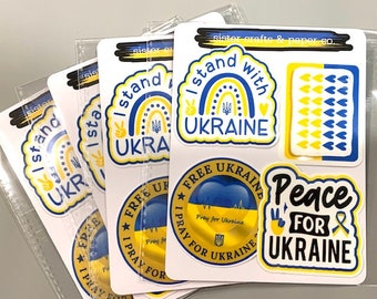 I Stand with Ukraine, Solidarity with Ukraine Sticker Pack - Ukrainian Support Relief Weatherproof Donation Stickers