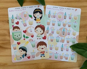Bubble Tea on My Mind Sticker Cute Sheet Set in glossy or matte, great gifts for bullet journal, BUJO gifts, Boba gifts for birthday