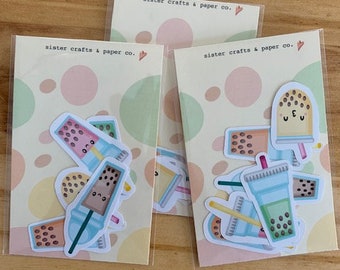 Bubble Tea Mini Sticker Packs, great gifts for the Boba, Bubble tea-lover! Boba gifts for birthday.