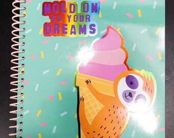 Spiral Sloth or Unicorn-themed Journal/sketchbook/Notebook with 2 total 2 sheets of stickers. Blank pages, birthday gifts for Her, Sister
