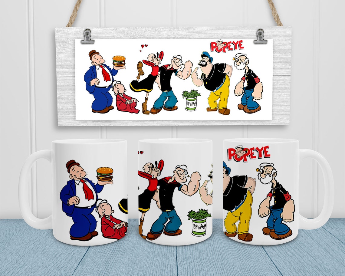 Popeye Coffee Mug Template for 15oz & 11oz sizes Etsy