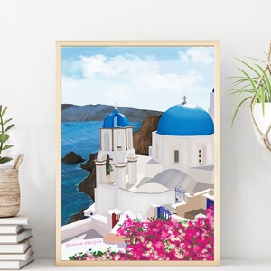 Santorini Print, Greece, Greek Island print, Santorini Greece wall art, Physical and Digital Download available (A4 & A5)