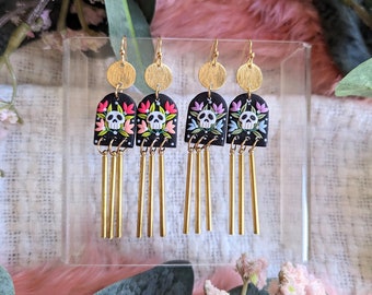 Idea of Arch in floral skull | handmade Polymer Clay Earrings