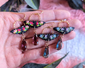 BATS!.. flowers and jewels| handmade Polymer Clay Earrings