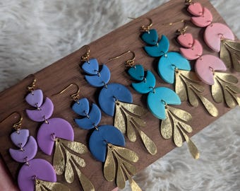 Burnt orange ombre flower earrings| handmade clay earrings
