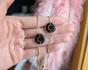 Double sided gold and moon charm handmade polymer clay