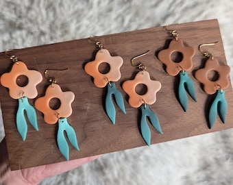 Burnt orange ombre flower earrings| handmade clay earrings