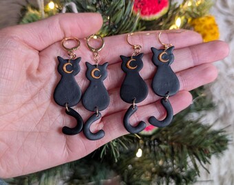 Black Moon cat | handmade Polymer Clay Earrings