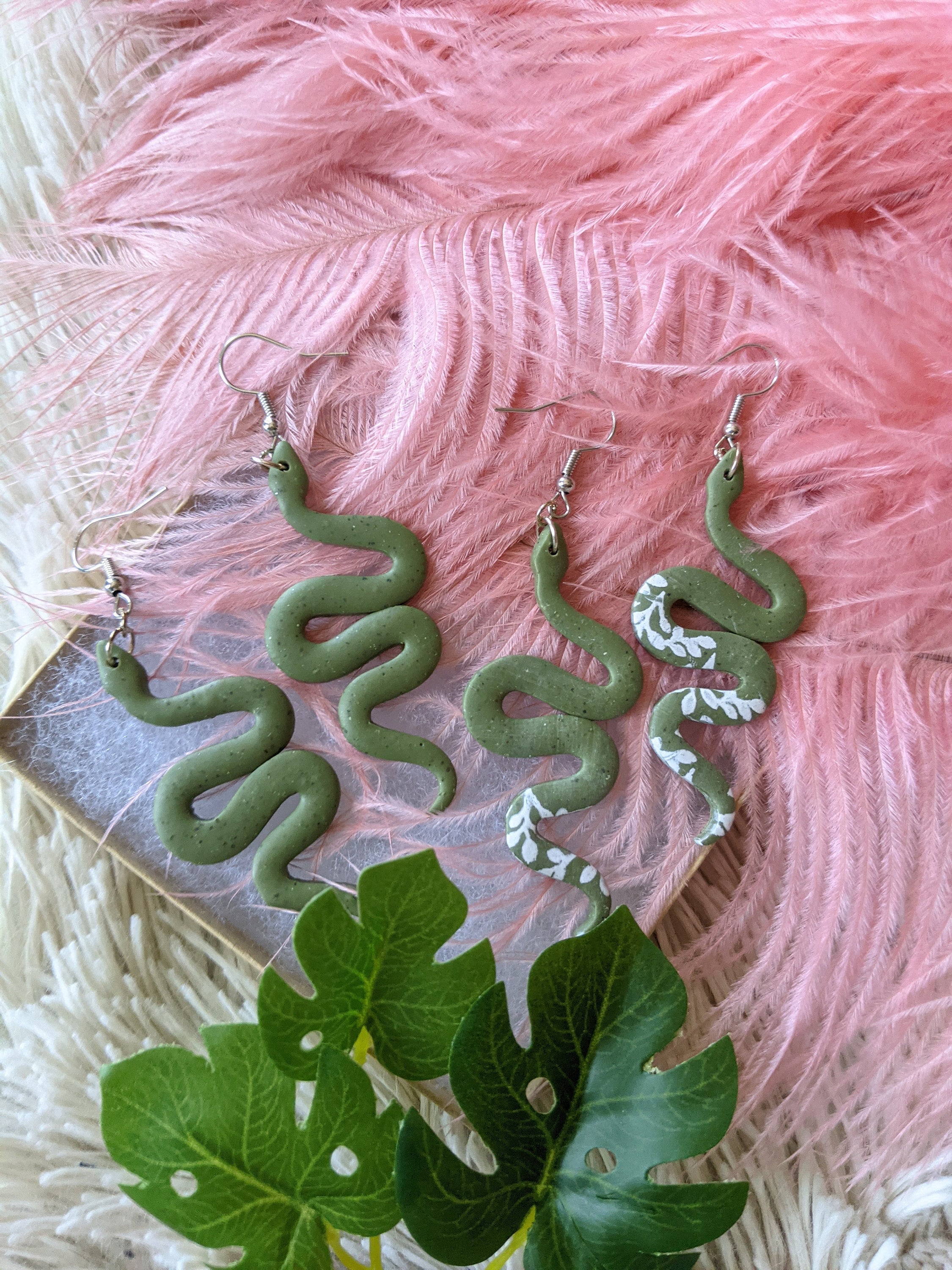 Jade snake earrings Green snake earrings Handmade Polymer Etsy